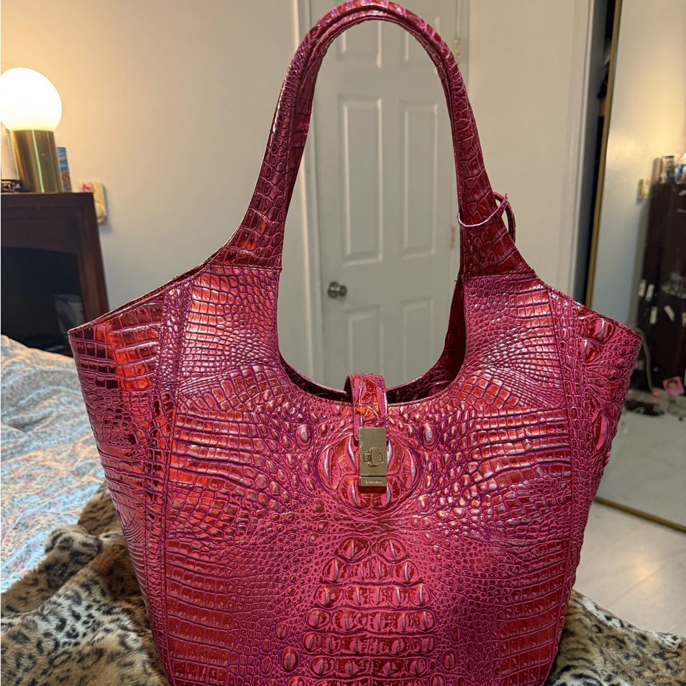 Brahmin Red Dragon Croc-Embossed Shoulder Bag